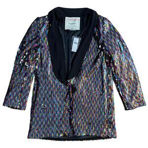Cartonnier Anthropologie Women’s Rainbow Fully-Sequined Blazer Jacket Size Small